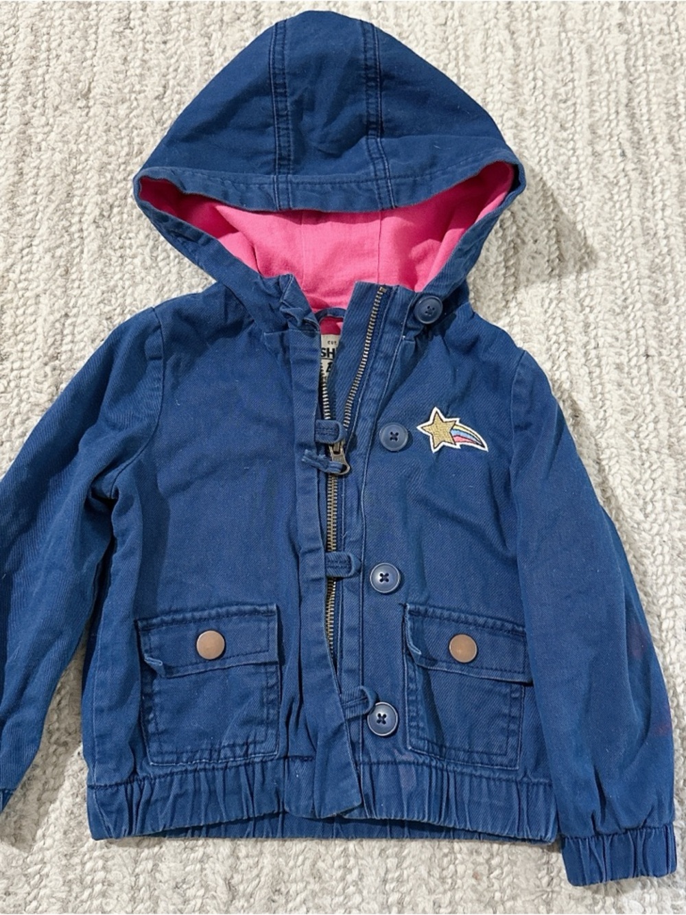 OshKosh B’gosh Toddler Jacket 18-24M Navy Hooded Coat Pink Lined
